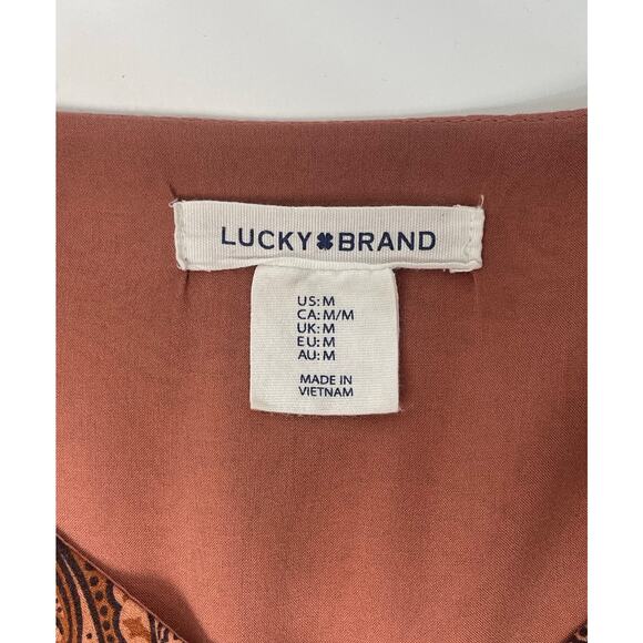 Lucky Brand Burnt Orange Paisley Tiered Midi Dress Long Sleeve Boho Chic Size M - Picture 10 of 11